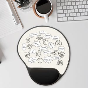 Lustiges Mauspad mit Handgelenkstütze, Ergonomisches Mousepad mit Handgelenkstütze, Fernarbeit, Konferenzanruf Bingo, Arbeit von zu Hause, Doodle-Beige
