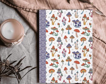Hardcover Journal, Bright Colorful Whimsical Psychedelic Mushroom Design