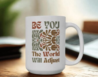 Minimalist Kitchen Drinkware Office Accessory Desk Organization Gift Idea Artistic Design Matisse Flowers Earth Tone Ceramic Mug Modern