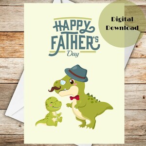 Druckbare 5x7 Vatertagskarte (Umschlagvorlage inklusive) | Sofortiger digitaler Download | Niedlicher Baby Dino und Papa Dinosaurier | Kinder Geschenk