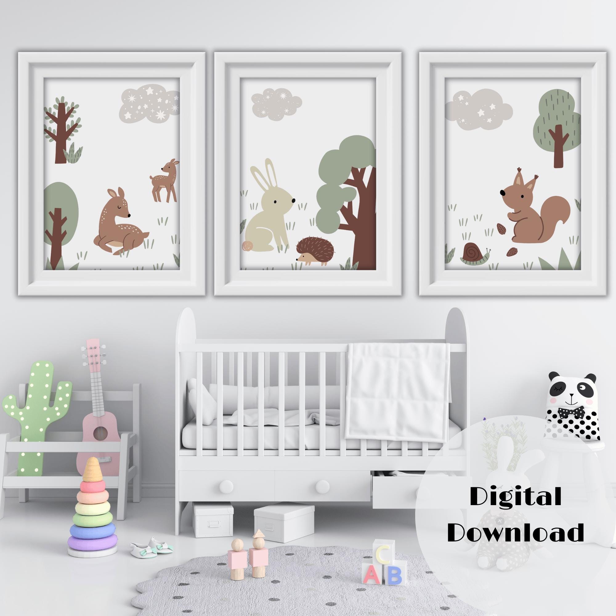 Woodland Animals Nursery Wall Art Print Set of 3, Baby Room Decor ...