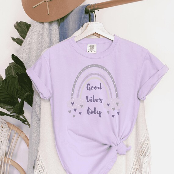 Good Vibes Only Comfort Colors 1717 Unisex Tee, Positive Message Shirt, Boho Rainbow Design, Inspirational Positivity T-shirt
