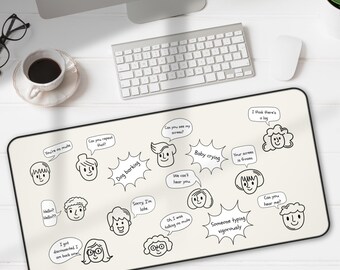 Funny Extra Large Cartoon Mouse Pad, Beige Desk Mat with Remote Work Humor, Conference Call Bingo, Work from Home Essentials