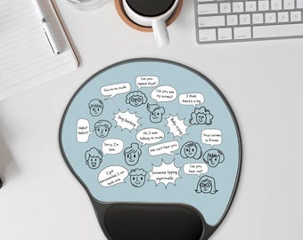 Funny Ergonomic Mouse Pad with Wrist Support, "You're on Mute" Conference Call Humor, Pink, Blue, Beige & White