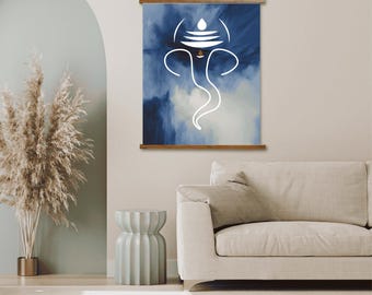 Wood Topped Wall Tapestry Featuring Lord Ganesha, Bohemian Decor, Indian Art, Abstract Ganesh, Meditation Room Accent, Hindu Spiritual Decor