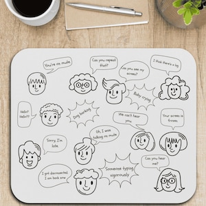 Funny Mouse Pad, Remote Work Humor, Conference Call Bingo, Work from Home Essentials, Funny Gift for Coworker, Gift for Boss, Doodle-White