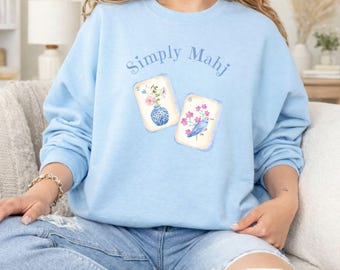 Mahjong Crewneck Sweatshirt for Women | Pastel Floral Tiles Graphic | 'Simply Mahj'