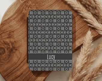 Custom Mudcloth Pattern Kindle Cover with Hand Strap, Personalized PU Leather Case