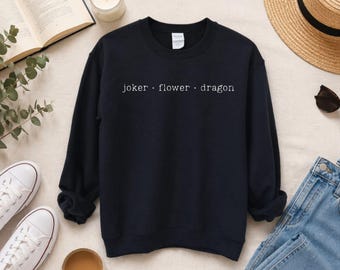 Mahjong Sweatshirt | Joker Flower Dragon Maj Jongg Apparel | Minimalist Text Gildan Crewneck
