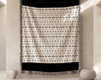 Tribal Webdecke: Beige & Schwarzer Baumwollüberwurf, Wanddekor