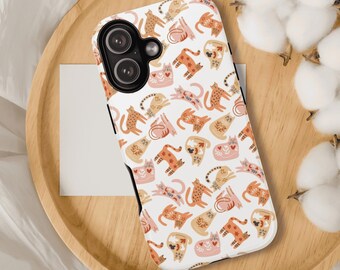 Samsung Galaxy S26, iPhone 17 Mobile Phone Case with Scandinavian Folk Art Cat Print, Matt and Glossy Finish