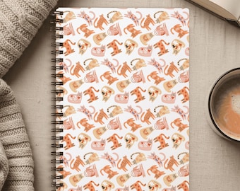 Spiral Notebook - Cute Cat Design, Scandinavian Art, Ruled with Document Pocket, Journaling, Gift for Animal Lovers, Back to School Supplies