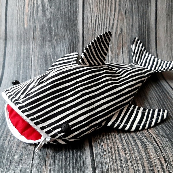 Whale shark pencil case / pouch, handmade from Marimekko fabric, 100% cotton