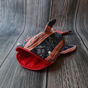 Whale shark pencil case / pouch, handmade Finnish national costume&#39;s strip fabric, 100% cotton
