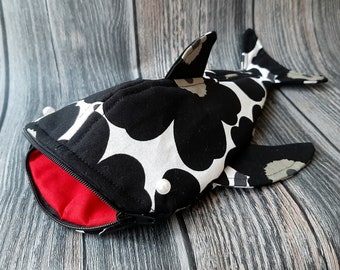 Whale shark pencil case / pouch, handmade from Marimekko fabric, 100% cotton
