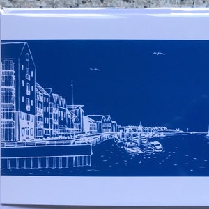 Carte de voeux Littlehampton regardant la mer, à partir de linogravure en édition limitée