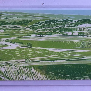 Walking in West Sussex greetings card, from limited edition linocut