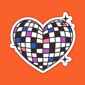 Heart Disco Ball Sticker: Retro Groovy Pride LGBTQ Waterproof Decal