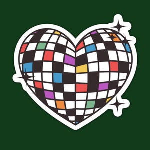 Heart Disco Ball Sticker: Retro Groovy Gay Pride LGBTQ, Waterproof 3 Inch