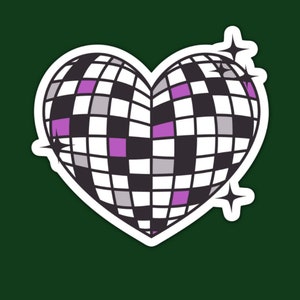 Asexual Pride Heart Disco Ball Sticker - Retro LGBTQ Waterproof Decal