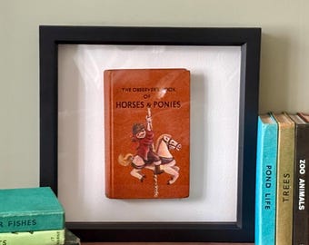 Horses & Ponies Painting on Vintage Observer Book: Framed Original Art