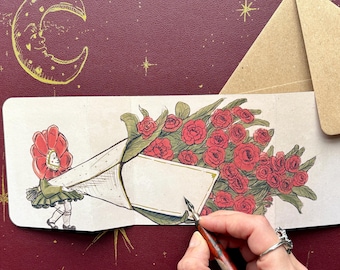 Handmade Flowers for Mum Card - Vintage inspired Fold Out Card