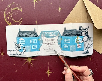 Handmade New Home Card: Vintage Children's Illustration, Fold Out Dollhouse