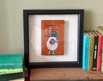 Birds’ Eggs Painting on Vintage Observer Book, Framed Original Art