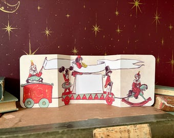 Vintage Circus Celebration Fold out Greeting Card for all occasions.