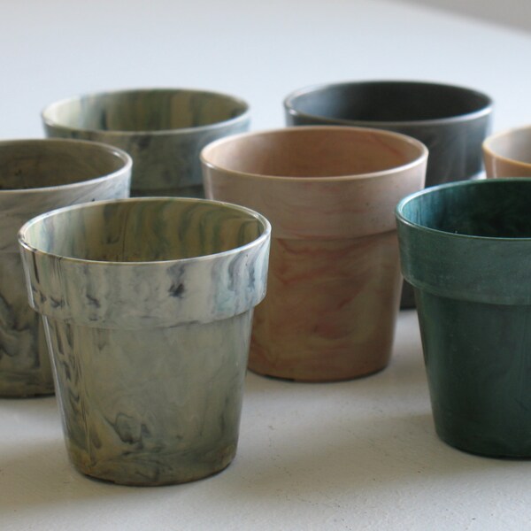 Reserved for iris....10 pots gray and aqua Vintage marbleized tiny flower pots / melamine plastic