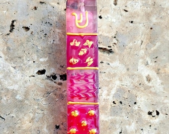 Mezuzah case in pink and bordeaux colors, Jewish baby gift