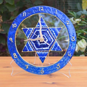 Unique wall clock in blue and white, Star of David, made in Israel, medium size image 1