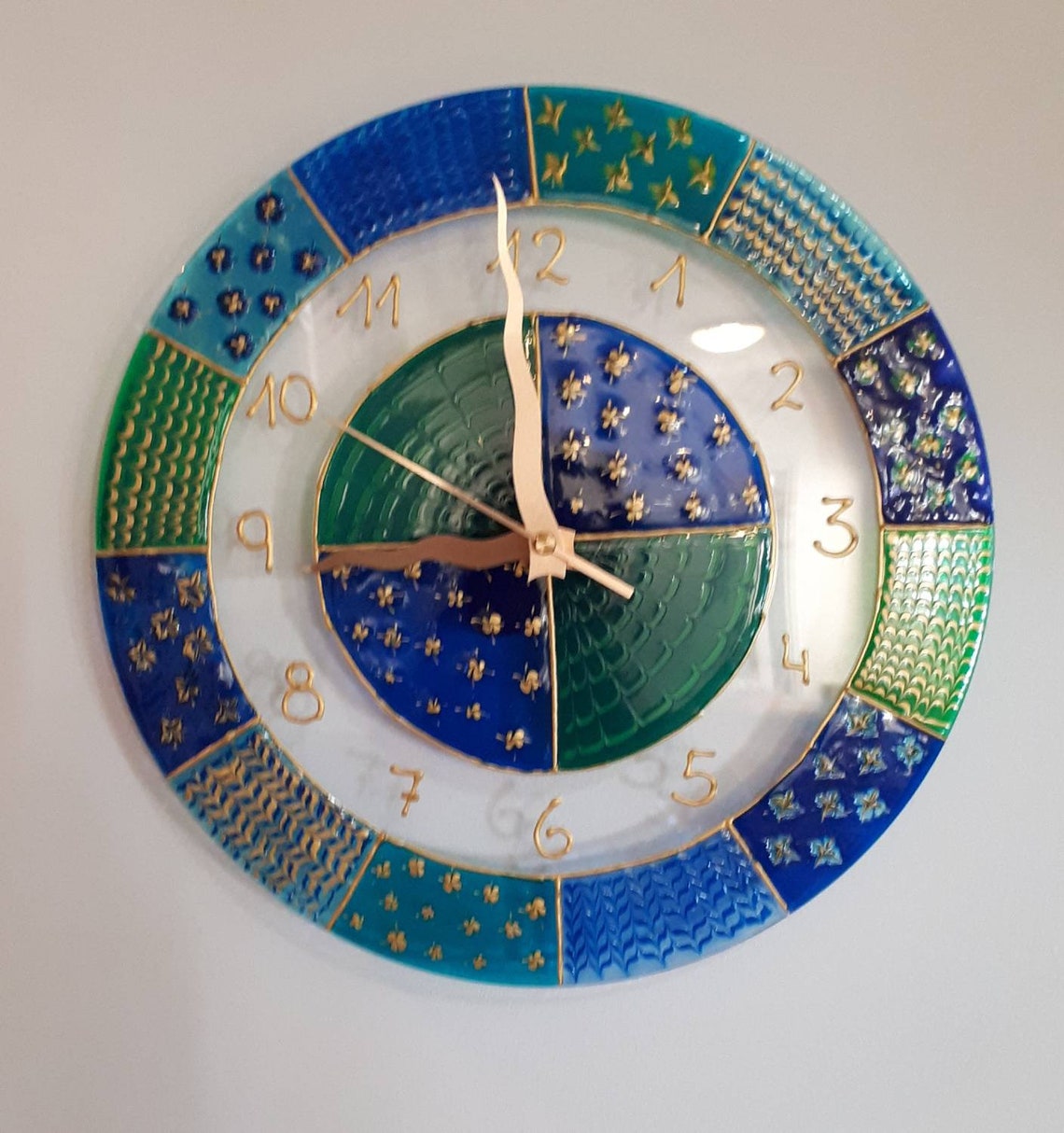 Wall Clock Hand Painted Blue and Green One of a Kind Wall Etsy