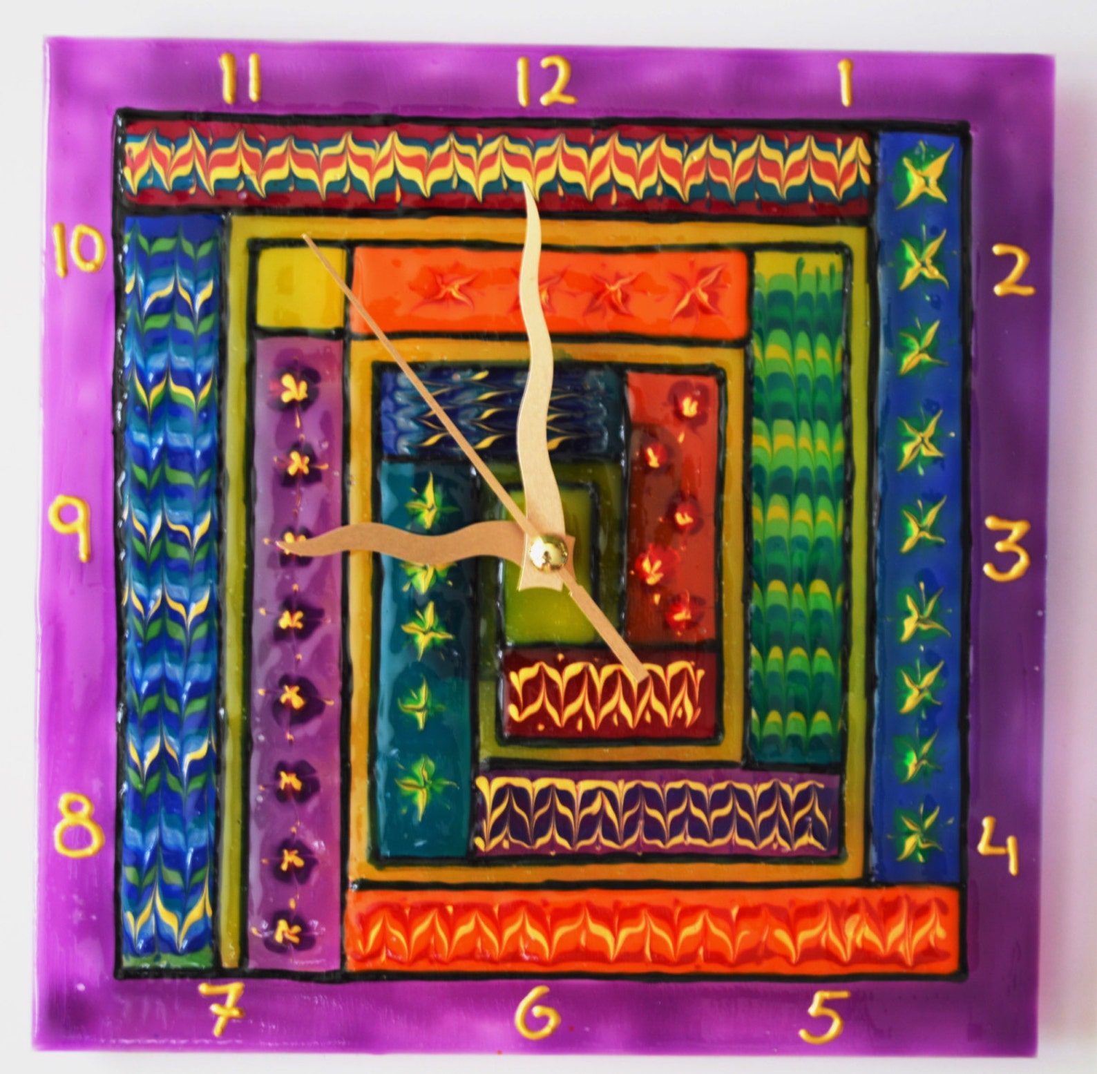 Square Multicolored Wall Clock colorful Unique Wall Etsy