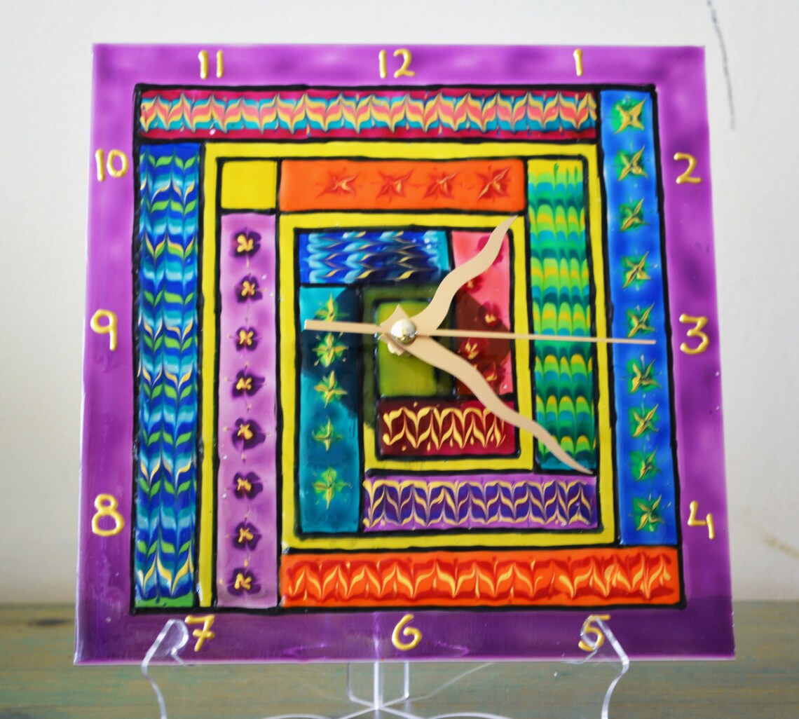 Square Multicolored Wall Clock colorful Unique Wall Etsy