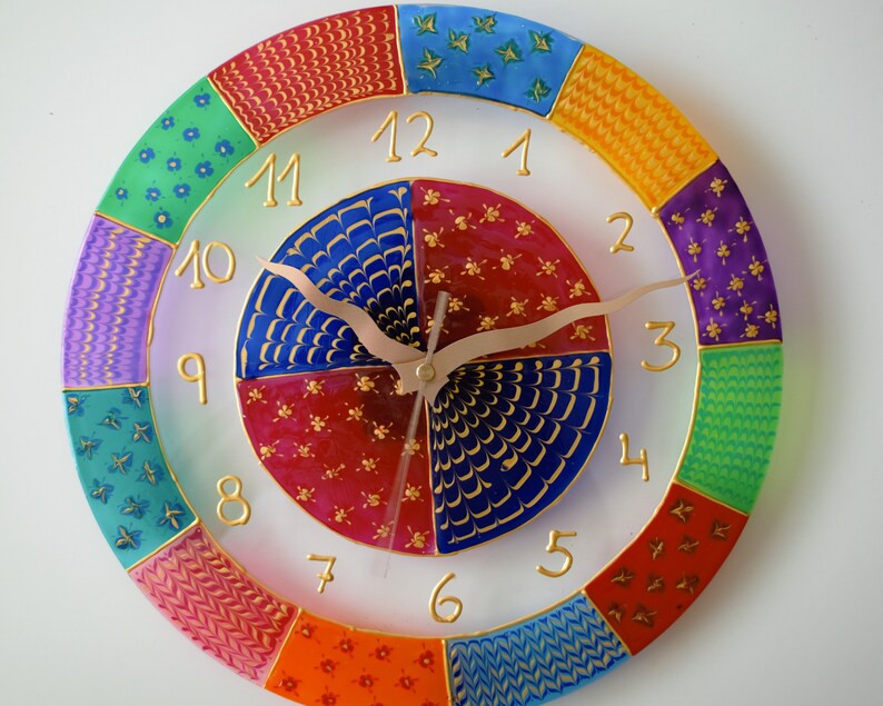 Large Multicolored Wall Clock 'one of a Kind' Piece Etsy