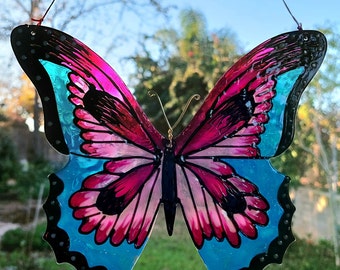 Butterfly Suncatcher , hand painted Butterfly wall hanging