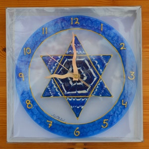 Unique wall clock in blue and white, Star of David, made in Israel, medium size image 3