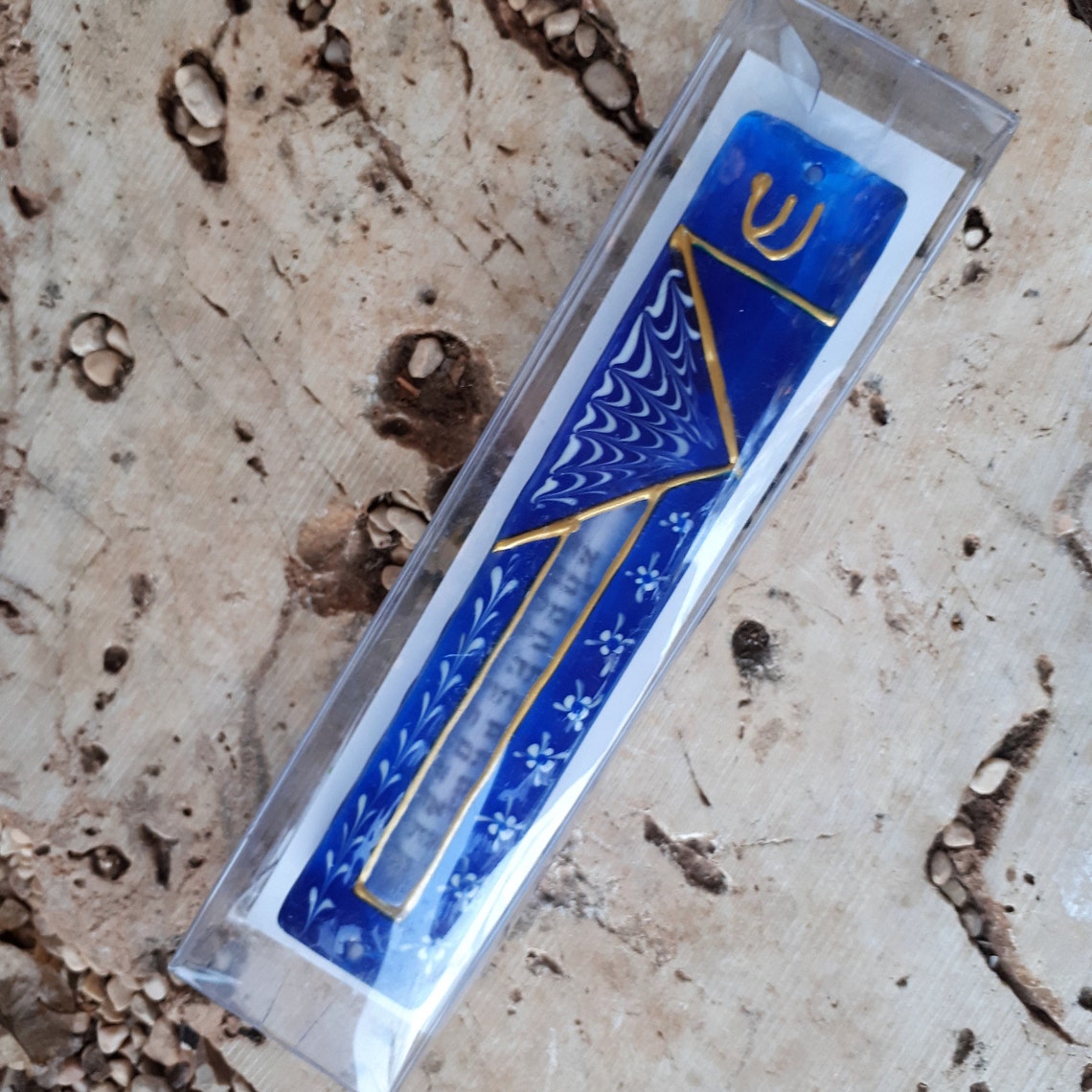 Blue and White Mezuzah Case Partly transparent Mezuzah Etsy