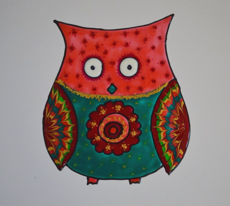 Colorful Owl Window Decal Unique Owl Suncatcher Owl in Pink Etsy