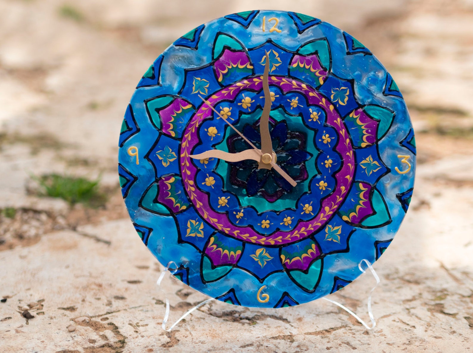 Round Wall Clock Mandala Wall Clock Unique Multicolored Hand Etsy