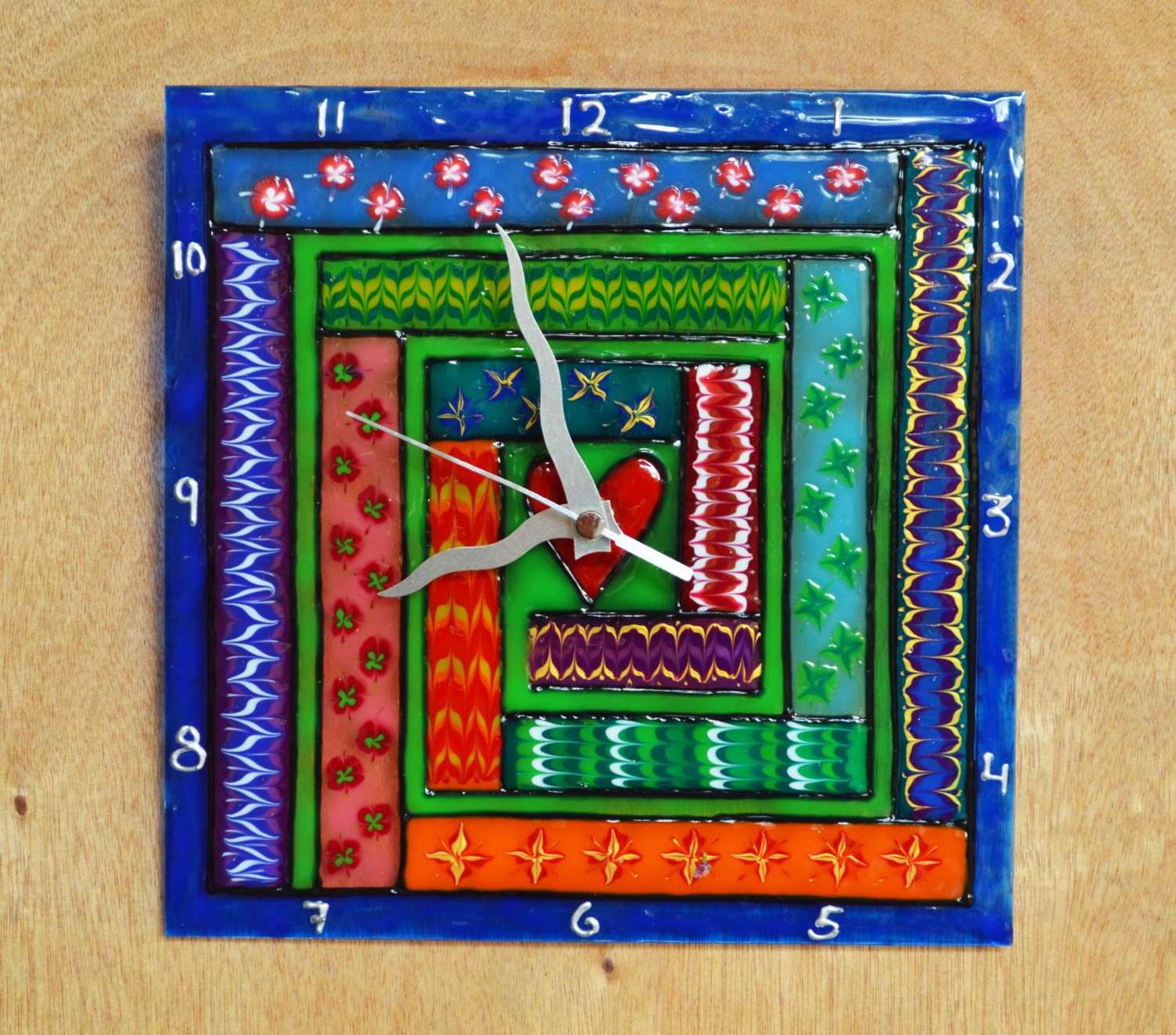 Square Multicolored Wall Clock colorful Unique Wall Etsy