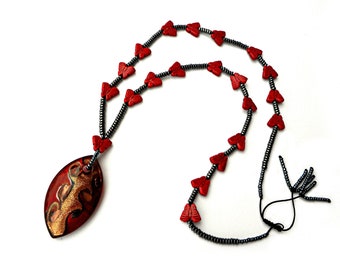 Butterfly necklace, Long pendant necklace, Butterfly jewelry, Red necklace, Unique gifts for women, Murano glass jewelry