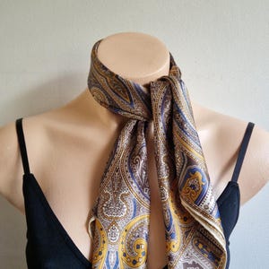Vintage Paisley Scarf: 1960s-70s Rayon Satin Boho Headscarf