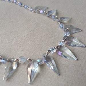 Vintage 1950s Aurora Borealis Crystal Spike Necklace | Mid-Century Iridescent Glass Choker