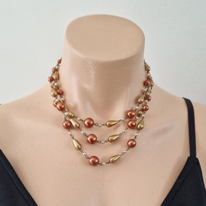 Vintage Art Deco Pearl Necklace: Bronze & Gold Teardrop Beads, 1930s Choker