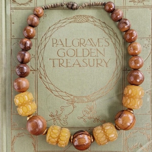 Vintage 1930s Butterscotch Early Plastic & Wood Bead Necklace