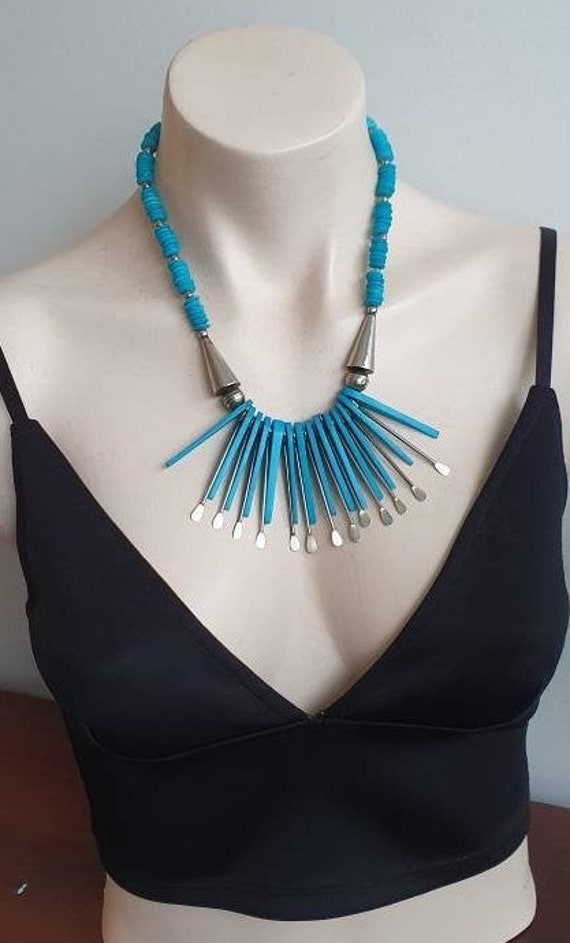 Sold at Auction: Faux Turquoise Bib Necklace, Marquise, 19