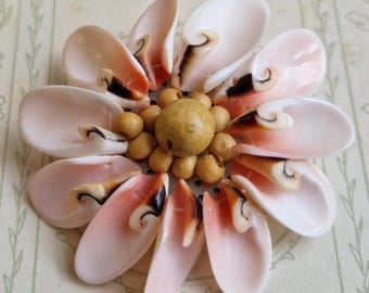 Vintage Seashell Flower Brooch - Oversized Beach Theme Pin