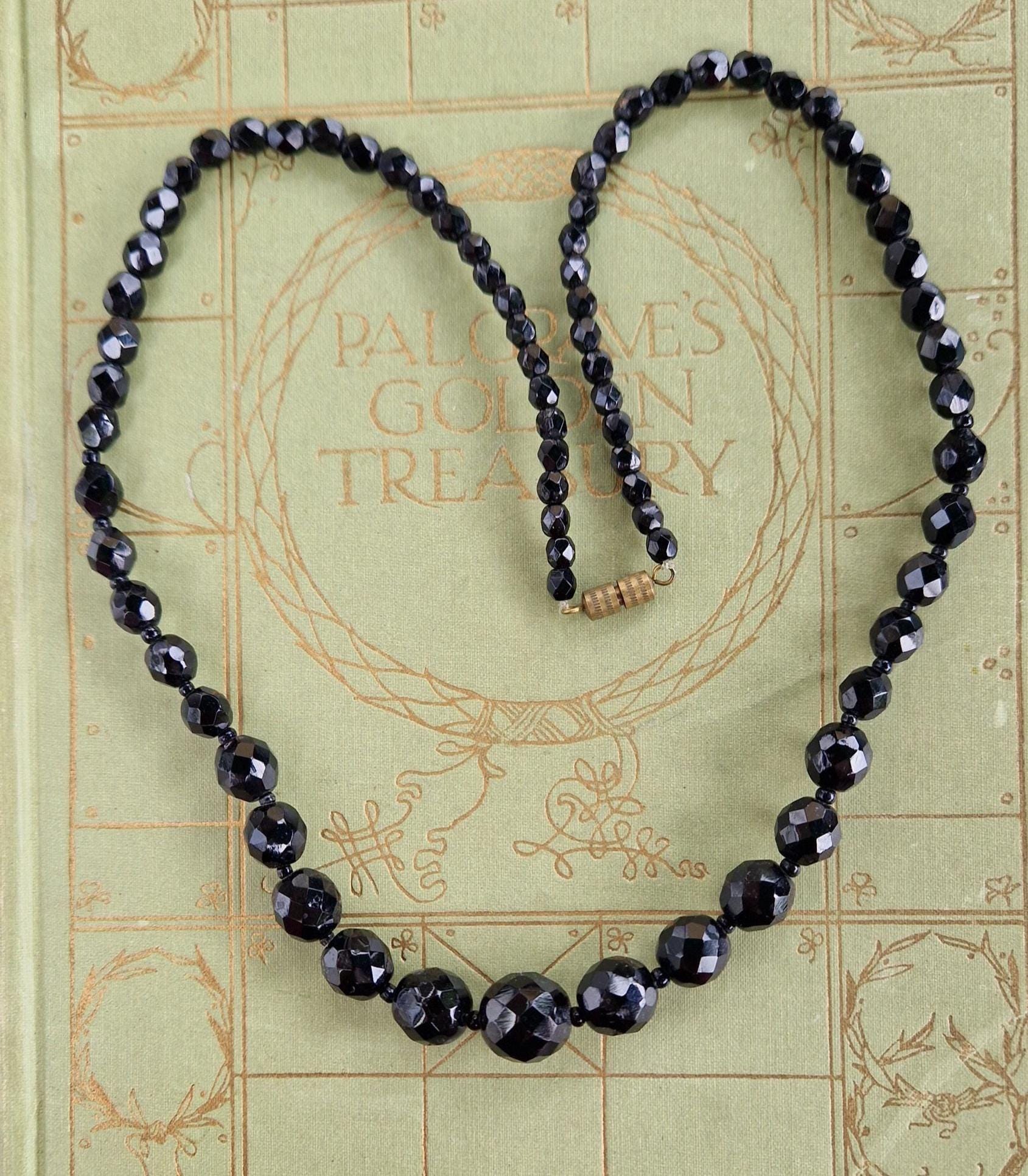 Collier Ancien Art Déco - Perles En Jais Et Murano - Laiton - Occasion En Très Bon état